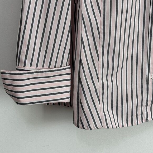 Lane Bryant Blouse 18 Pink Gray Stripe French Cuff Button Front Workwear NEW - Picture 4 of 11